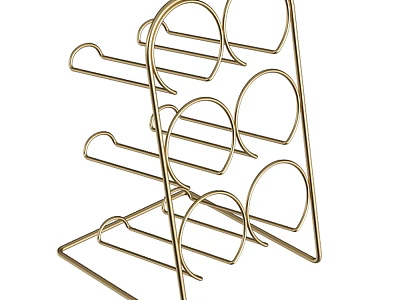 Gold Metal Kitchen Cup Storage Rack With Multiple Hooks And Curved Structure 3d model
