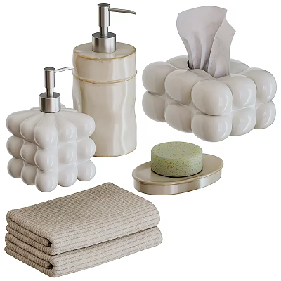 Ceramic Bathroom Daily Essentials Set With Soap Dispenser Tissue Box Soap Dish And Towel 3d model