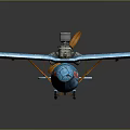 Blue Vintage Airplane Model With Red Nose Textured Wings And Metallic Propeller