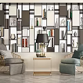Modern Geometric Bookcase With Books Decor Items Accent Chairs And Side Table 3d model