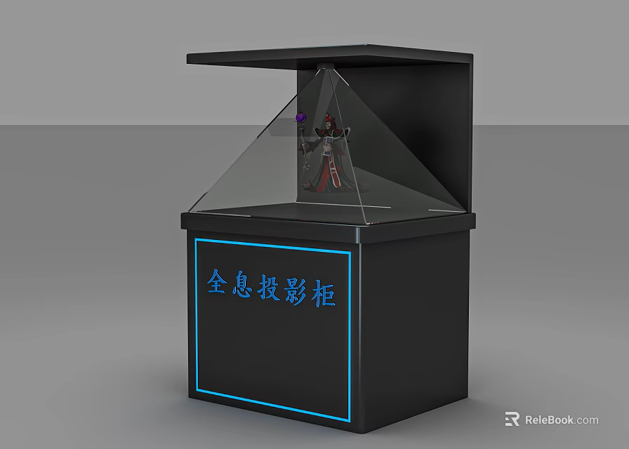 Black Holographic Projection Display Cabinet With Transparent Showcase And Blue Light Strips 3d model 
