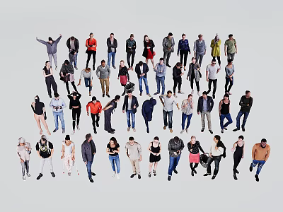 Group of Diverse People Standing in Various Poses with Different Outfits and Casual Styles 3d model