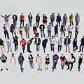 Group of Diverse People Standing in Various Poses with Different Outfits and Casual Styles