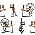 Vintage Traditional Spinning Wheels And Antique Wooden Textile Tools Collection