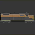 3D Rendered Orange And Black Train Locomotive With Reflective Surface On Gray Background