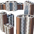 Modern Multi Story Residential Buildings With Red Brick White Facade And Balconies