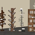 Modern Middle Style Bookshelf Rotating Bookshelf Corner Bookcase Book Ornaments 3d model