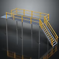 Metal Industrial Platform Structure With Yellow Railings Staircase And Support Columns 3d model