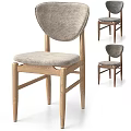 Modern Dining Chair With Wooden Legs Curved Backrest And Gray Fabric Upholstered Seat
