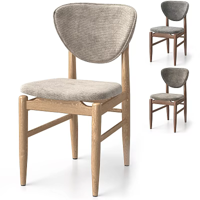 Modern Dining Chair With Wooden Legs Curved Backrest And Gray Fabric Upholstered Seat 3d model