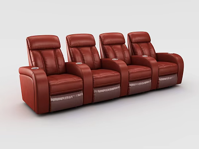 Four Red Leather Massage Chairs For Home Theater Comfortable Seating Setup 3d model