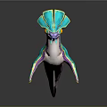 Fantasy Game Movie Character With Turquoise Head Frills Purple Body And Yellow Green Stripes