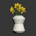 Yellow Daffodils With Green Leaves Arranged In White Modern Vase Decoration