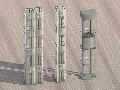 Modern Elevator Structures With Glass Enclosed And Metal Frame Designs 3d model