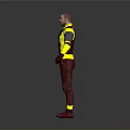 Futuristic Superhero Costume 3D Model With Red Yellow Design And Glowing Chest Emblem