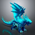 Glowing Blue Cyan Crystalline Fantasy Dragon Game and Movie Character with Wings