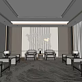 Elegant Hotel Public Lounge Area With World Map Wall Decor Comfortable Sofas And Large Windows 3d model