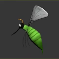 Cartoon Insect Character With Green Body Transparent Wings And Yellow Antennae