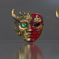 Game and Movie Character Gold Red Ornate Mask with Horns Green Eye Intricate Patterns