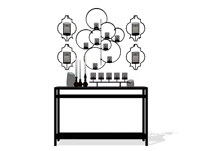 Elegant Console Table With Decorative Candles And Circular Geometric Wall Decor 3d model