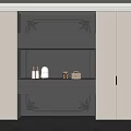 Stylish Modern Decorative Cabinet With Layered Shelves Drawers And Decorative Carvings