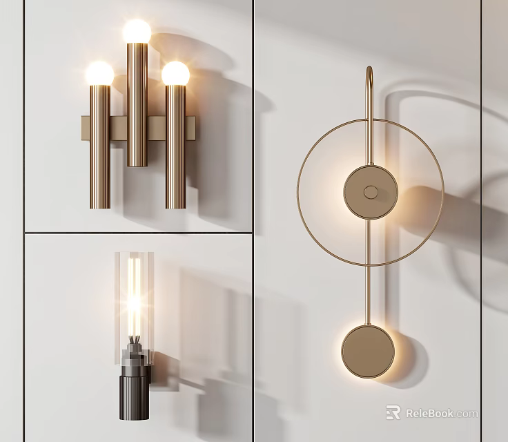 Modern Minimalist Metal Wall Lamps Set With Geometric Shapes And Warm Light For Home Decor 3d model 