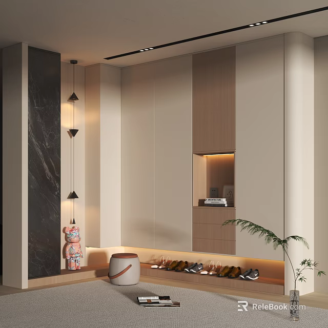 Modern Shoe Cabinet Interior With Storage Space For Shoes And Decorative Plant 3d model 