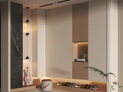 Modern Shoe Cabinet Interior With Storage Space For Shoes And Decorative Plant 3d model