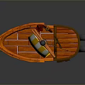 Orange Wooden Small Boat Model With Yellow Striped Sail And Cabin