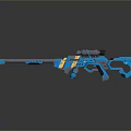 Blue Modern Sniper Rifle With Yellow Stripes And Scope Design Features 3d model