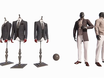 Stylish Mannequins Dressed in Formal Suits And Casual Outfits for Retail Clothing 3d model