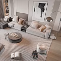 Modern Sofa And Coffee Table Set With Throw Pillows Striped Rug And Floor Lamp
