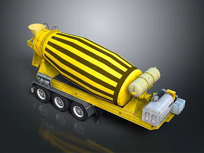 Yellow Black Striped Concrete Mixer Truck With Mixing Drum And Wheels 3d model