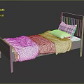Pink Wooden Bed Frame For Bedroom With White Sheets And Plaid Pillow