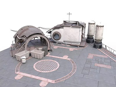 Futuristic Industrial Platform With Dome Structure Silos And Circular Grates 3d model