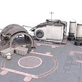 Futuristic Industrial Platform With Dome Structure Silos And Circular Grates