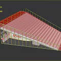Modern Red Stairs Design With Transparent Railings And Metal Frame Structure