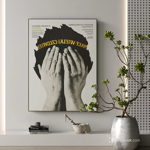 Artistic Wall Decor With Hands Poster Typography Green Plant Vase And Decorative Items 3d model 
