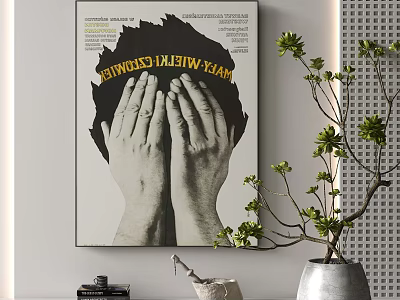 Artistic Wall Decor With Hands Poster Typography Green Plant Vase And Decorative Items 3d model