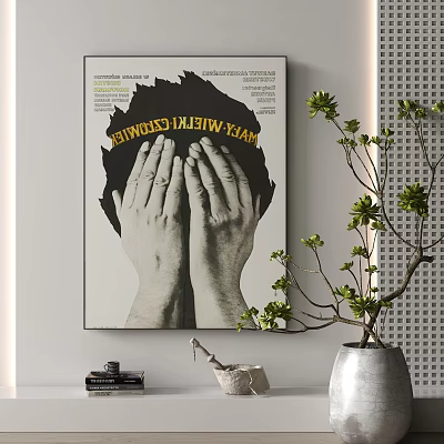 Artistic Wall Decor With Hands Poster Typography Green Plant Vase And Decorative Items 3d model