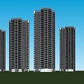 Modern High Rise Buildings in Urban Landscape with Road Vehicles Green Trees and Blue Sky