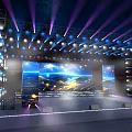 Professional Stage Setup With Colorful Lighting And Large Ocean Background Screens