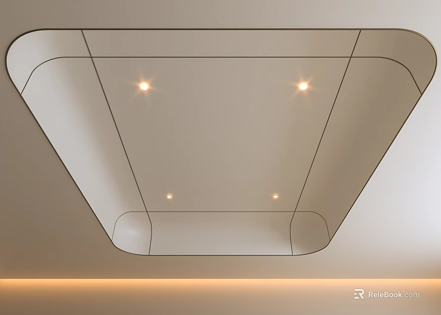 Modern Ceiling Design With Recessed Panels Four Lights And Soft Strip Lighting 3d model 