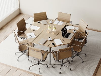 Modern Meeting Table and Chair Combination Laptop Computer Office Table and Chair Round Table Office Chair 3d model