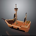 Vibrant Orange Water Transport Ship With Two Masts Wooden Barrels And Stern Decoration