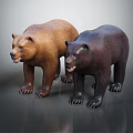 Two Realistic Standing Brown And Dark Brown Bear Sculptures With Detailed Features 3d model