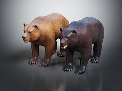 Two Realistic Standing Brown And Dark Brown Bear Sculptures With Detailed Features 3d model