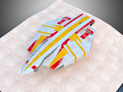 Colorful Origami Airplane Model With Red Yellow White Gray On Textured Mat 3d model