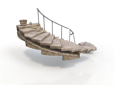 Spiral Stone Steps With Iron Handrail And Potted Plant For Road Facilities 3d model