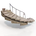 Spiral Stone Steps With Iron Handrail And Potted Plant For Road Facilities